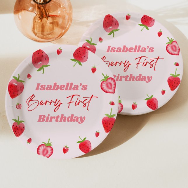 Strawberry Berry First 1st Birthday Party Paper Plate (Creator Uploaded)