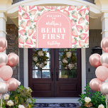 Strawberry Berry First 1st Birthday Party Welcome Banner<br><div class="desc">A cute and girly Berry First 1st birthday horizontal banner featuring watercolor pink strawberries with green leaves. The design showcases Welcome to [Kid’s Name]’s BERRY FIRST Birthday in a mix of white handwritten script typography, a bold serif font, and a simple font on a large blush pink stripe running across...</div>