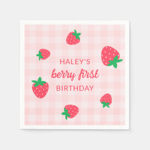 Strawberry Berry First 1st Cute Baby Pink Birthday Napkin