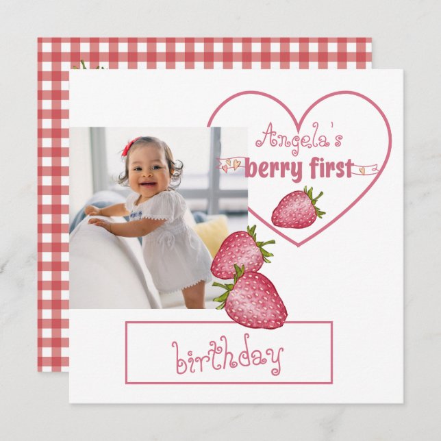 Strawberry Berry First Birthday 2 Invitation (Front/Back)