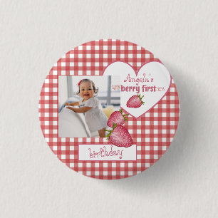 Strawberry Berry First Birthday 3 Cm Round Badge