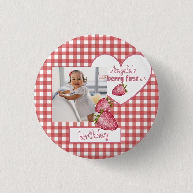 Strawberry Berry First Birthday 3 Cm Round Badge (Front)