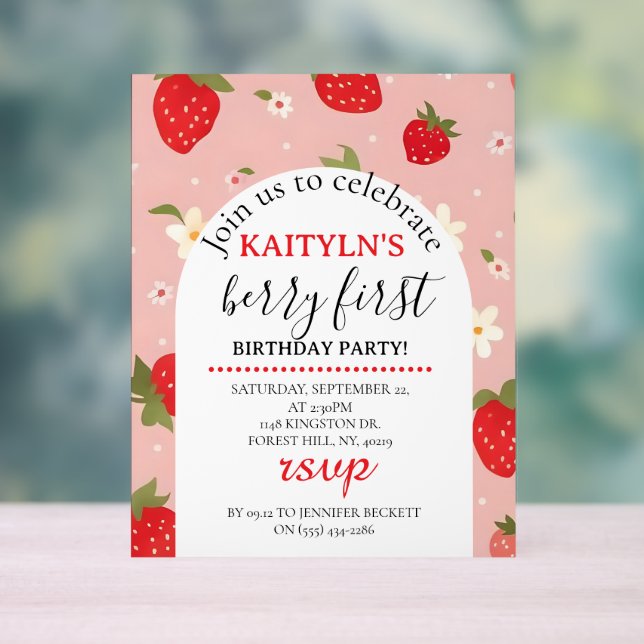 Strawberry Berry First Birthday Acrylic Sign (Neutral)
