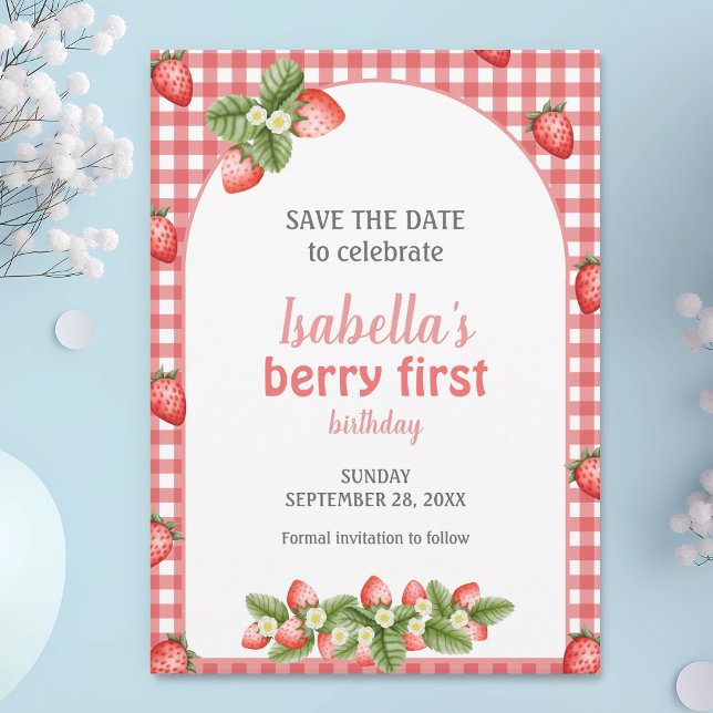 Strawberry Berry First Birthday Berry Weet Save The Date (Creator Uploaded)
