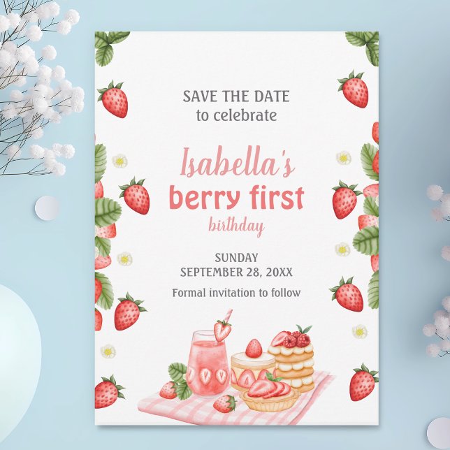 Strawberry Berry First Birthday Berry Weet Save The Date (Creator Uploaded)