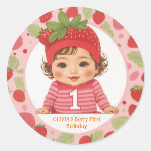 Strawberry Berry First Birthday Classic Round Stic Sticker