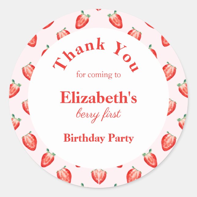 Strawberry Berry First Birthday  Classic Round Sticker (Front)