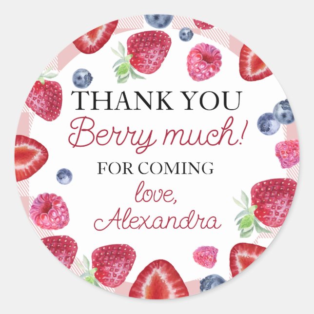 Strawberry Berry First Birthday Classic Round Sticker (Front)