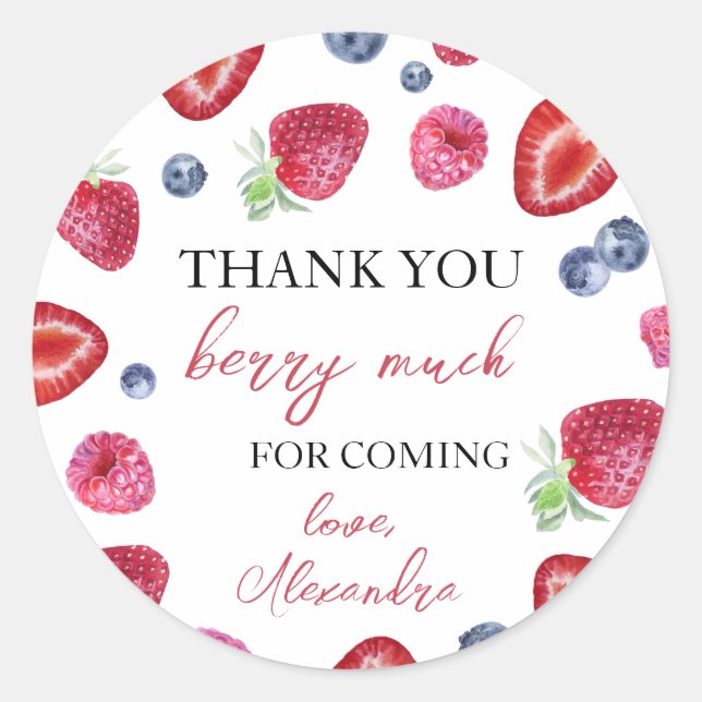 Strawberry Berry First Birthday Classic Round Sticker (Front)