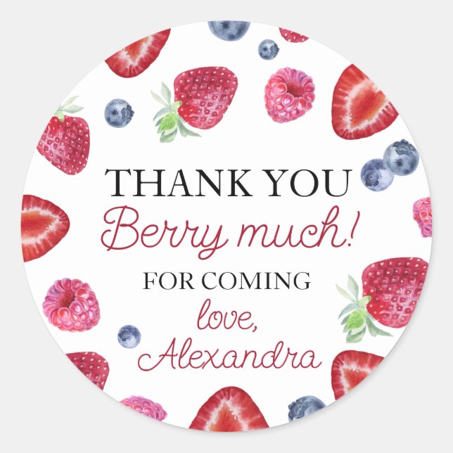 Strawberry Berry First Birthday Classic Round Sticker (Front)