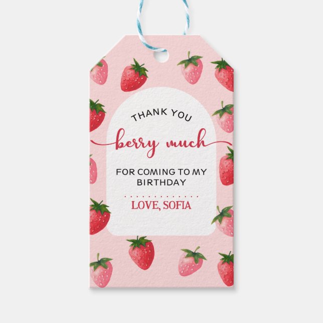 Strawberry Berry First Birthday Gift Tags (Front)