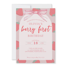 Strawberry Berry First Birthday Girl Invitation