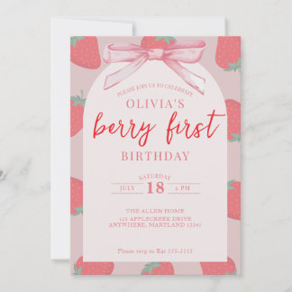 Strawberry Berry First Birthday Girl Invitation