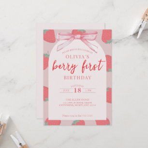Strawberry Berry First Birthday Girl Invitation