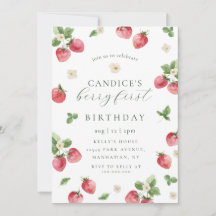 Strawberry berry first birthday invitation