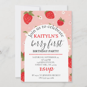 Strawberry Berry First Birthday Invitation