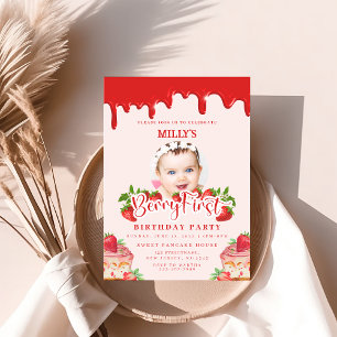 Strawberry Berry First Birthday Invitation