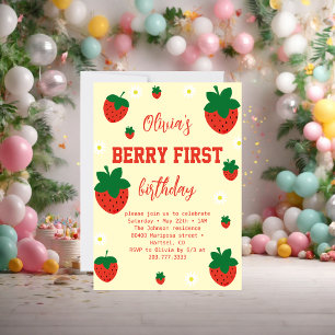 Strawberry Berry First Birthday Invitation
