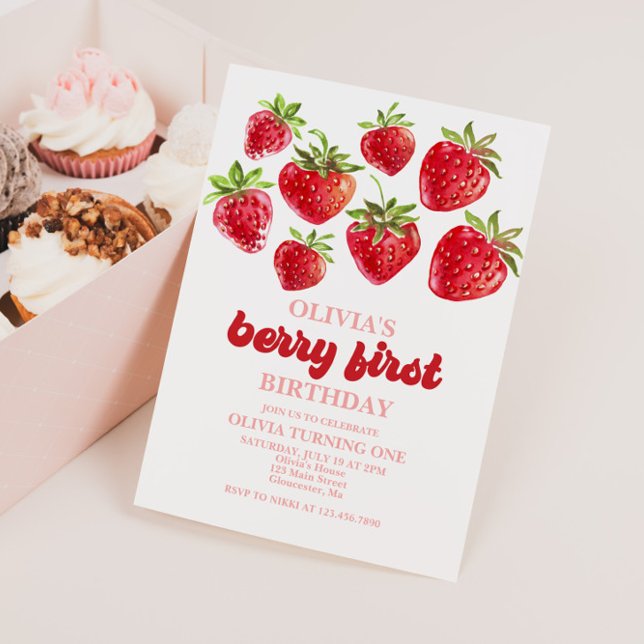 Strawberry Berry First Birthday Invitation (Creator Uploaded)