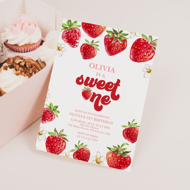 Strawberry Berry First Birthday Invitation (Creator Uploaded)