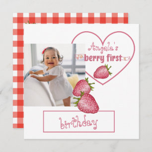 Strawberry Berry First Birthday Invitation