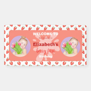 Strawberry Berry First Birthday Invitation Banner