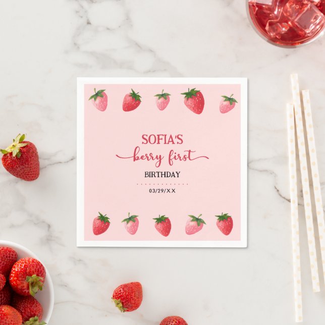 Strawberry Berry First Birthday Napkin (Insitu)