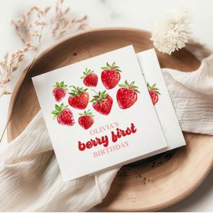 Strawberry Berry First Birthday Napkin