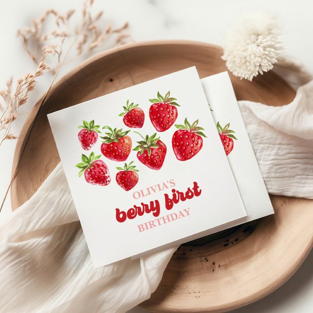 Strawberry Berry First Birthday Napkin (Creator Uploaded)