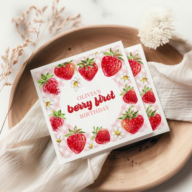 Strawberry Berry First Birthday Napkin (Creator Uploaded)