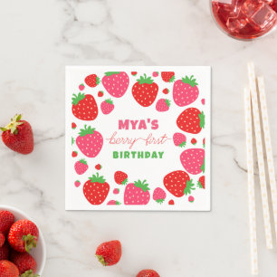 Strawberry Berry First Birthday Paper Napkins