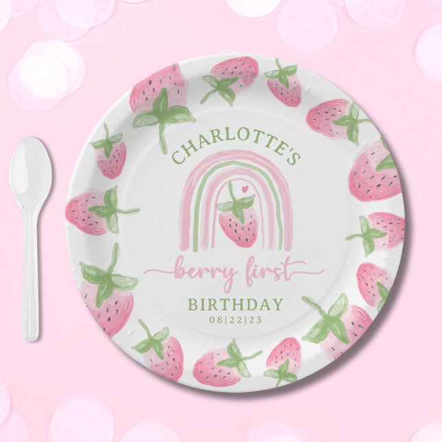 Strawberry Berry First Birthday Paper Plate (Creator Uploaded)