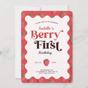 Strawberry Berry First Birthday Party Invitation