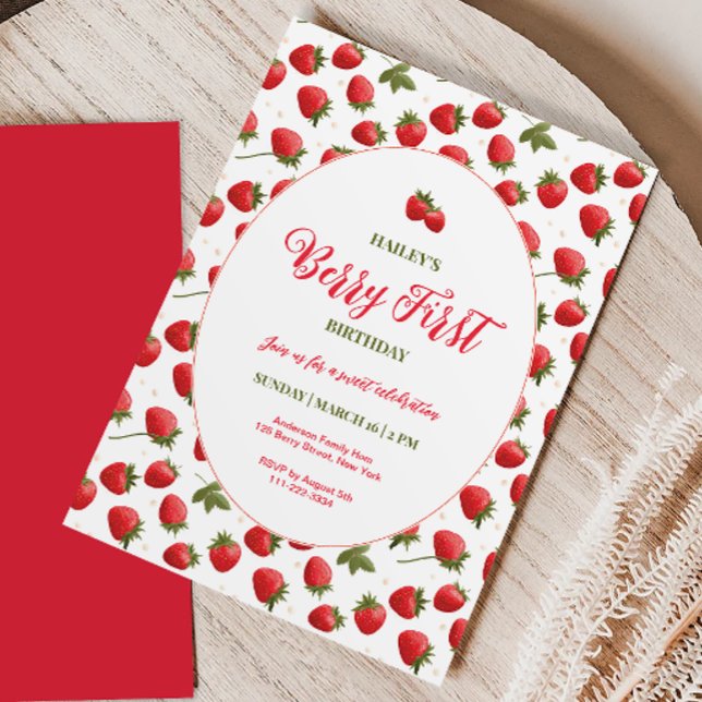 Strawberry Berry First Birthday Party Invitation (Creator Uploaded)