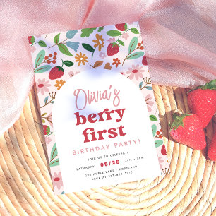 Strawberry Berry First Birthday Party Invitation