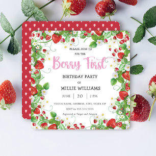 Strawberry Berry First Birthday Party Invitation