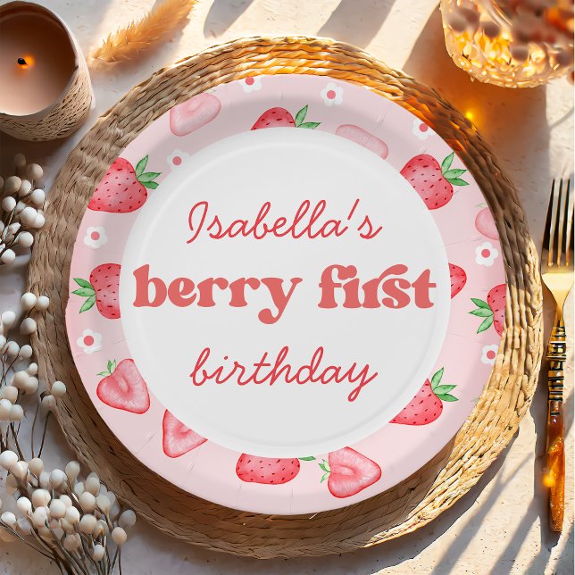 Strawberry Berry First Birthday Party  Paper Plate (Creator Uploaded)