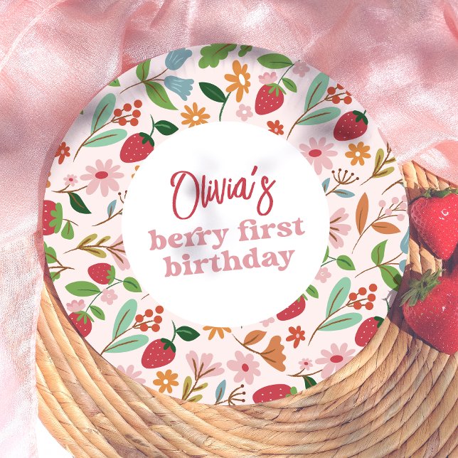 Strawberry Berry First Birthday Party Paper Plate (Paper Plate Mock-up)