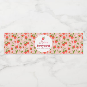 Strawberry Berry First Birthday Party Water Bottle Label
