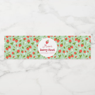 Strawberry Berry First Birthday Party Water Bottle Label