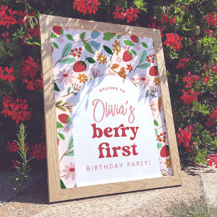 Strawberry Berry First Birthday Party Welcome Sign