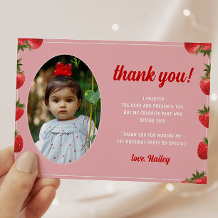 Strawberry Berry First Birthday Retro Photo Thank You Card
