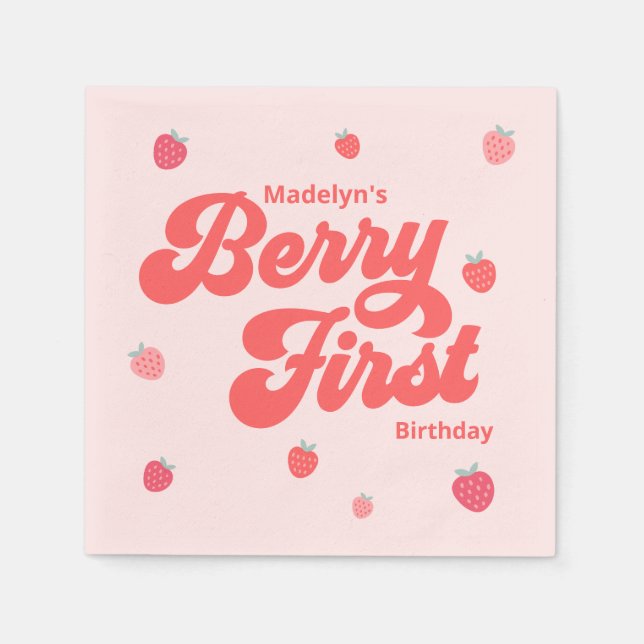 Strawberry Berry First  Birthday Summer Napkin (Front)