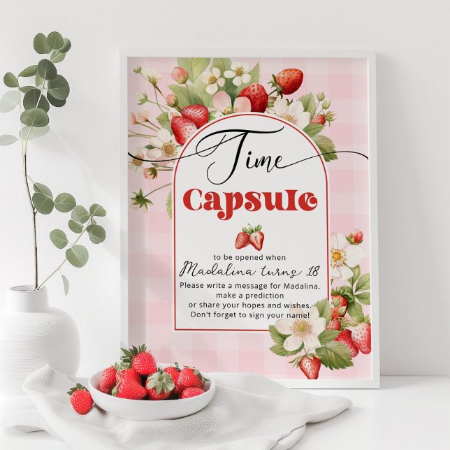 Strawberry berry first birthday time capsule poster (Creator Uploaded)