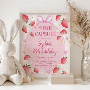 Strawberry Berry First Birthday Time Capsule Sign