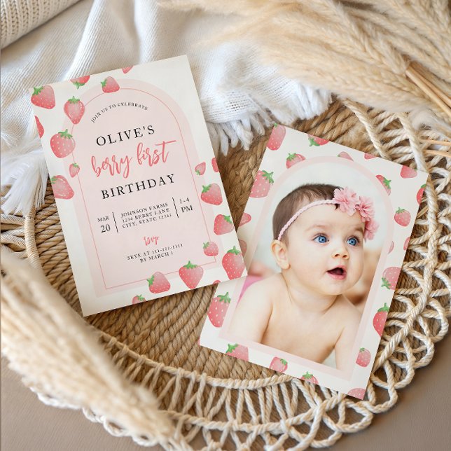 Strawberry Berry First Boho Birthday Invitation (Creator Uploaded)