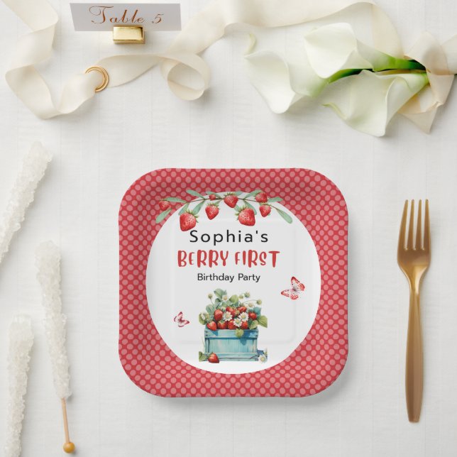 Strawberry Berry First Girl 1st Birthday  Napkin Paper Plate (Wedding)