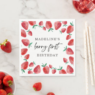Strawberry Berry First Girl 1st Birthday Napkins