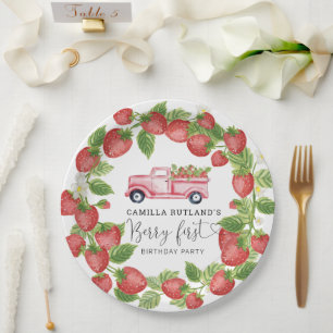 Strawberry Berry First Girl 1st Birthday Party Paper Plate