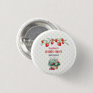 Strawberry Berry First Girls Personalised Birthday 3 Cm Round Badge